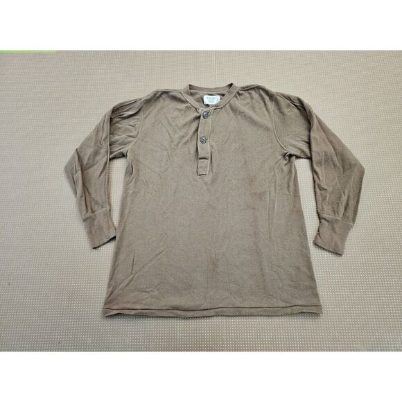 US Army UnderShirt Mens Large Cold Weather 436 Class 3 Wool Blend Henley Brown - Picture 1 of 14